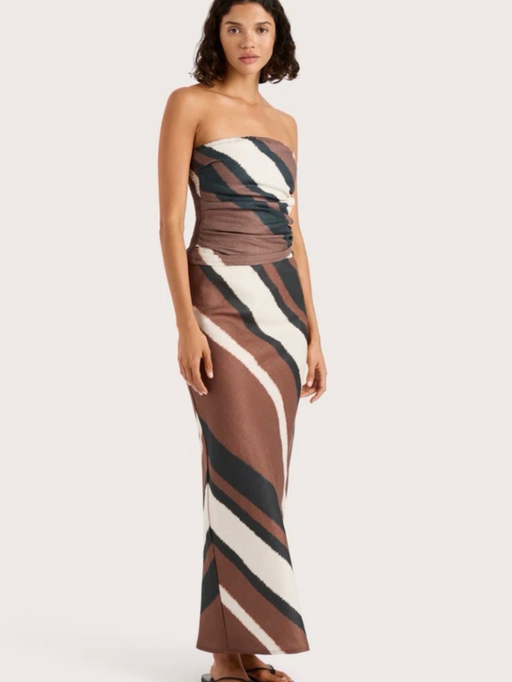 Faithfull XS Dalicenca Skirt and Top Set Brown Stripe Linen